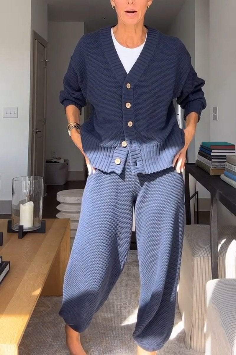 Marielle - Women's casual V-neck waffle texture set