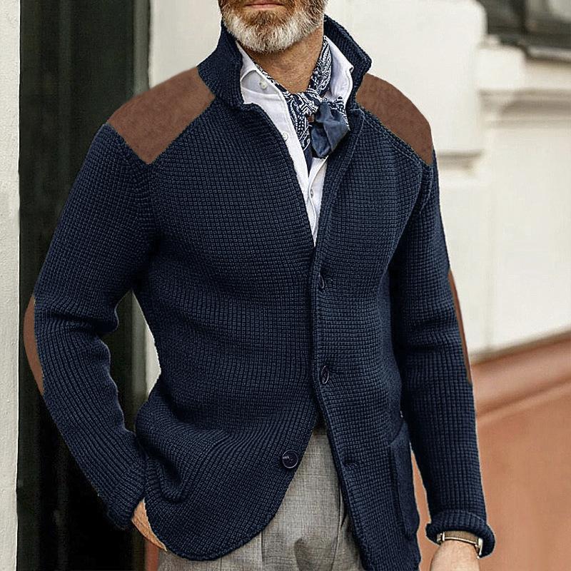 Men's Textured Knit Blazer Jacket | Faux Suede Accents | Fall Layering Piece