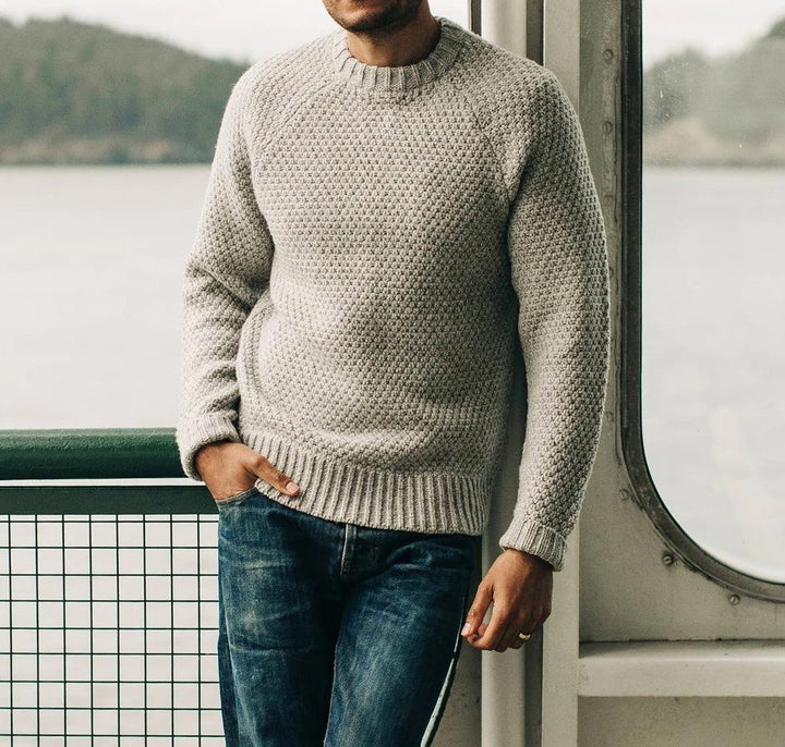 Men’s Textured Knit Crewneck | Classic Pullover Sweater | Midweight Everyday Layer