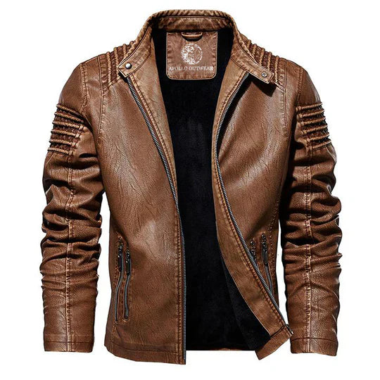 Men’s Faux Leather Biker Jacket | Quilted Sleeves | Slim Fit Outerwear