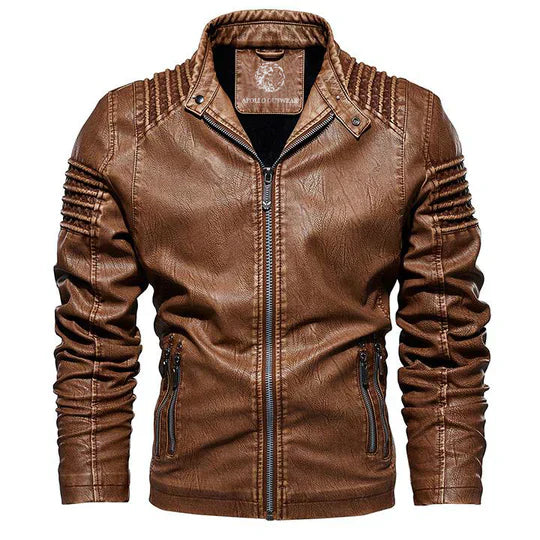 Men’s Faux Leather Biker Jacket | Quilted Sleeves | Slim Fit Outerwear
