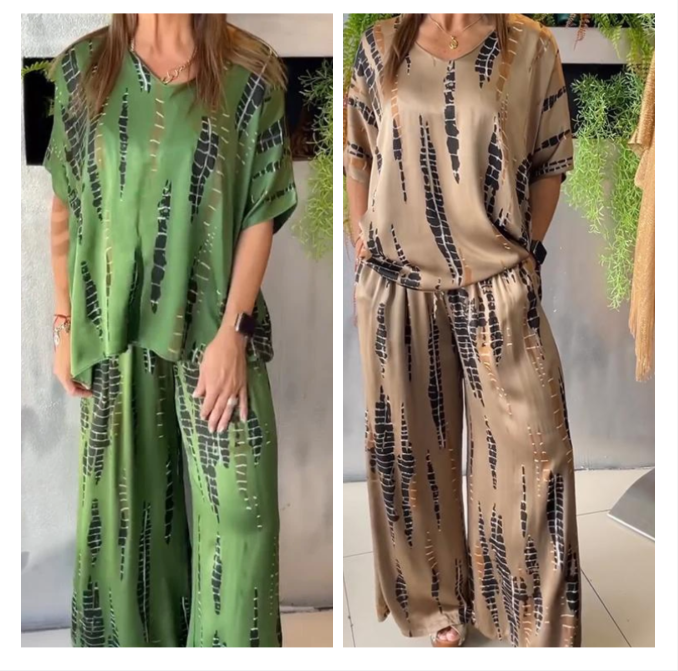 Iria - Casual Satin Crew Neck Set