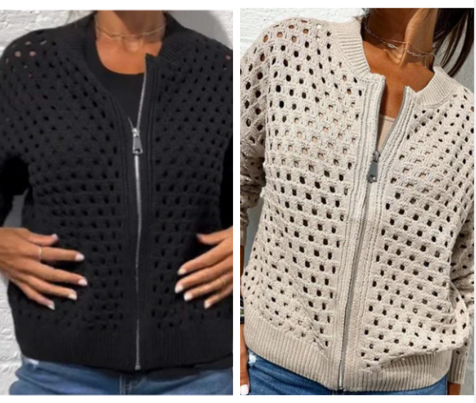 Florence - Women's Knitted Jacket with Zipper and Cutouts