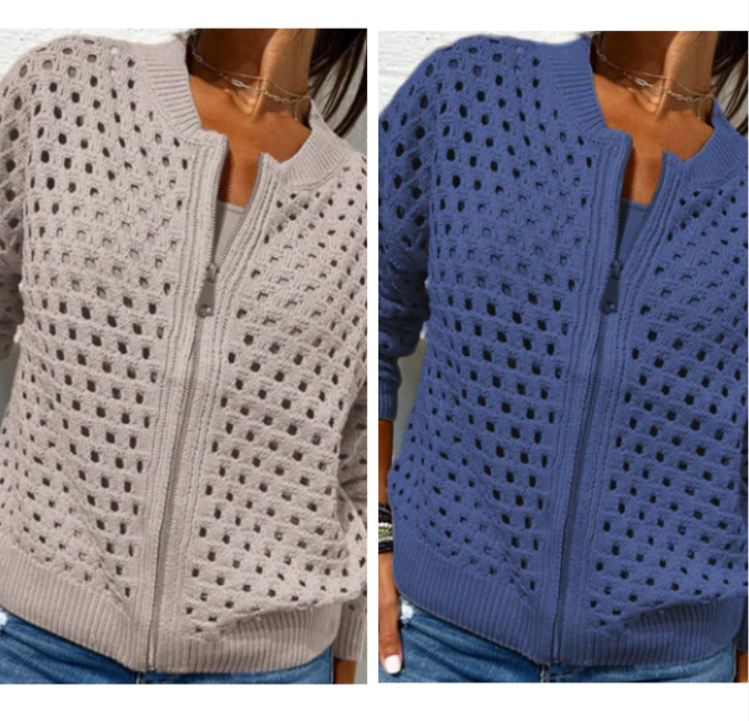 Florence - Women's Knitted Jacket with Zipper and Cutouts