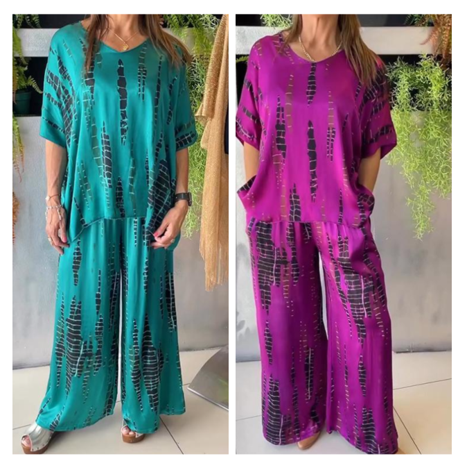 Iria - Casual Satin Crew Neck Set