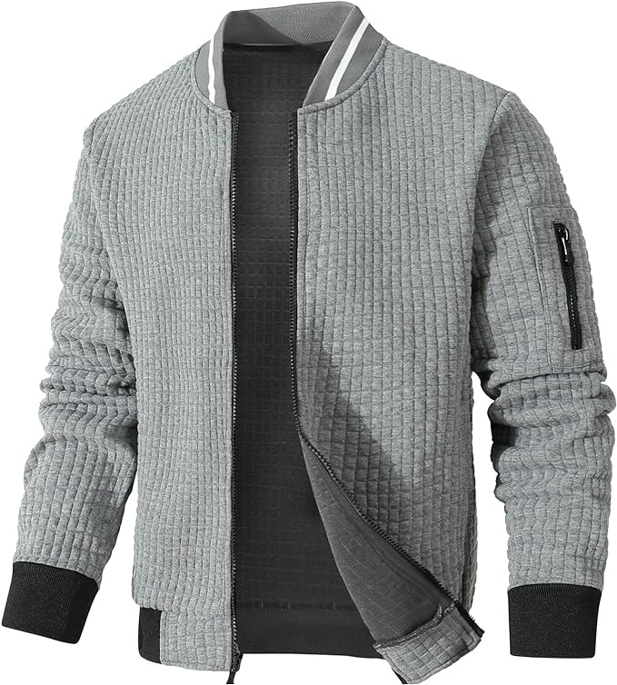 Men’s Textured Bomber Jacket | Zip-Up Layering Piece with Ribbed Trim