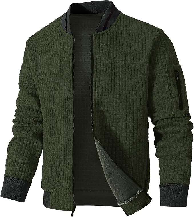 Men’s Textured Bomber Jacket | Zip-Up Layering Piece with Ribbed Trim