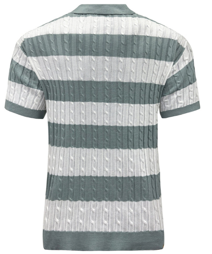Men’s Striped Knit Polo Shirt | Cable Texture | Short Sleeve Casual Top