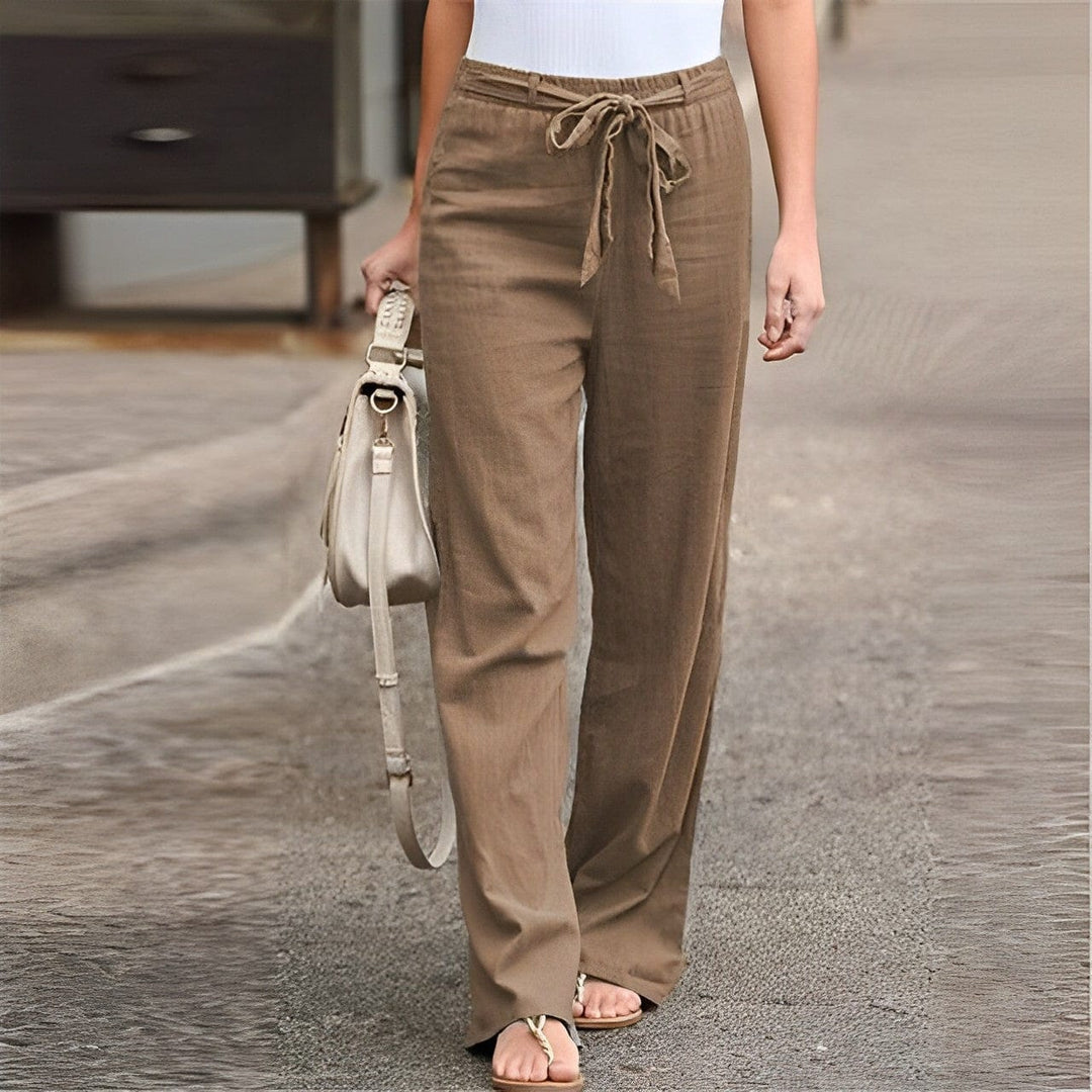 Women's Linen-Blend Wide-Leg Pants | Drawstring Waist with Relaxed Fit | Lightweight Summer Trousers