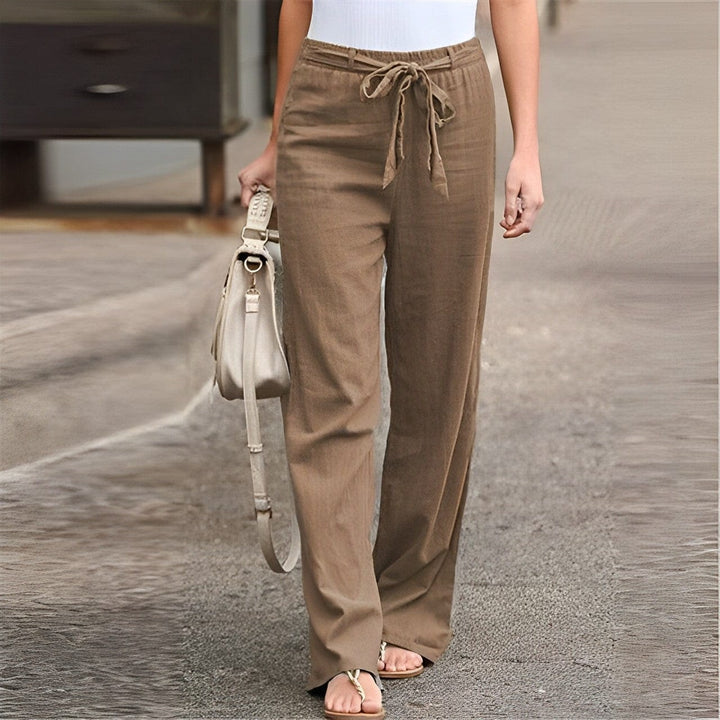Women's Linen-Blend Wide-Leg Pants | Drawstring Waist with Relaxed Fit | Lightweight Summer Trousers