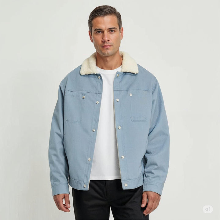 Men’s Sherpa-Lined Denim Jacket | Warm Fleece Collar | Casual Outerwear