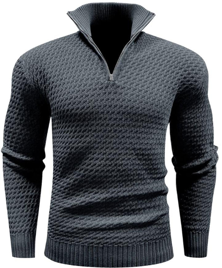 Men’s Textured Half-Zip Sweater | Ribbed Knit Pullover | Smart Casual Layer