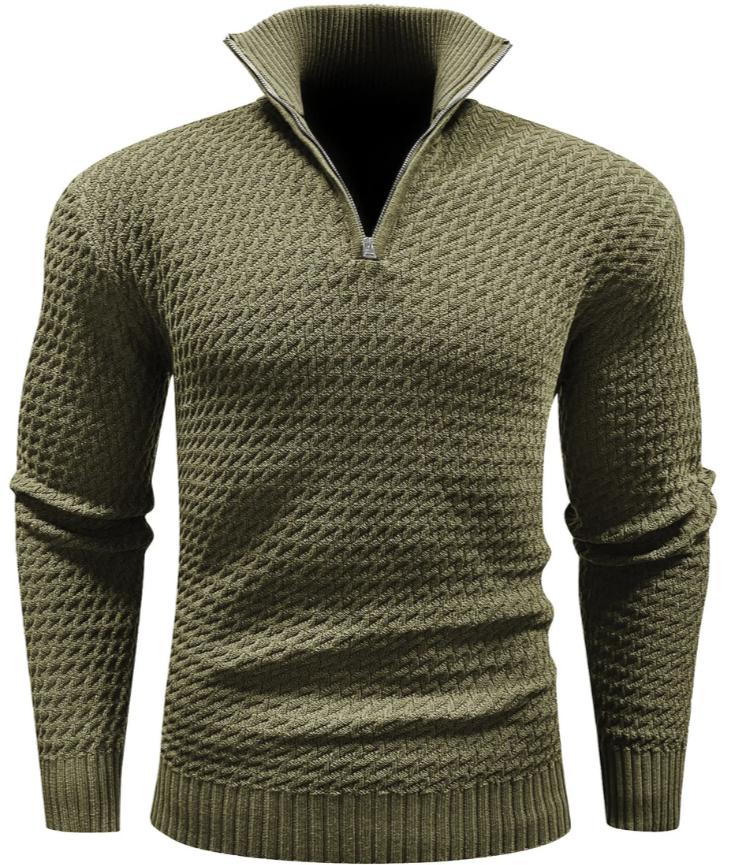 Men’s Textured Half-Zip Sweater | Ribbed Knit Pullover | Smart Casual Layer