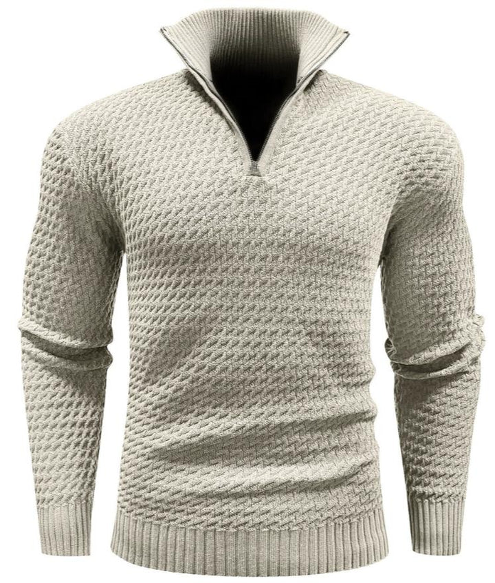 Men’s Textured Half-Zip Sweater | Ribbed Knit Pullover | Smart Casual Layer