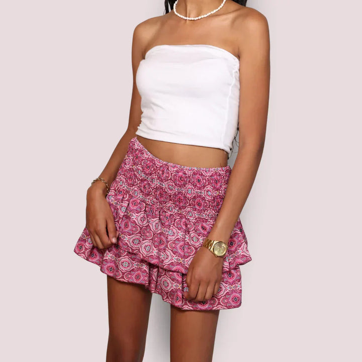Smocked Mini Skirt | Ruffle Hem | Lightweight Boho Print