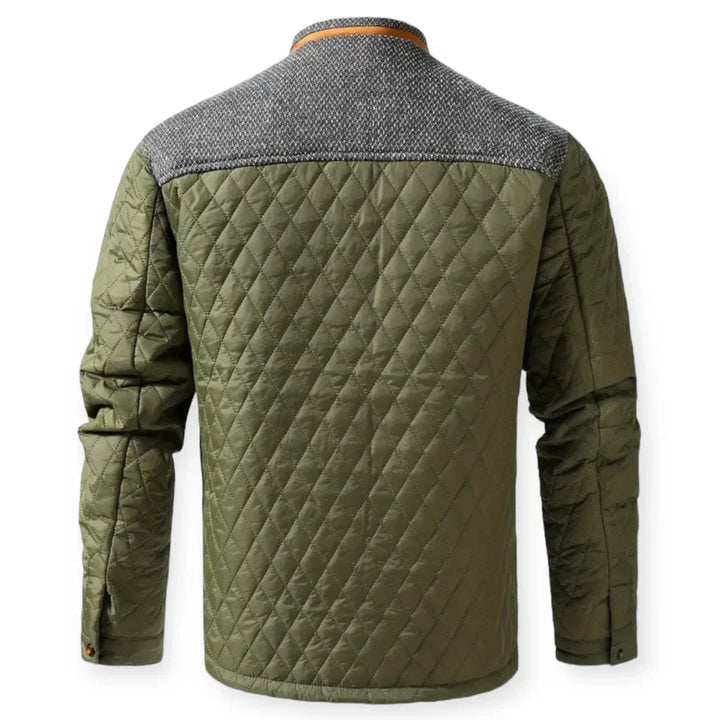 Men’s Quilted Utility Jacket | Mixed Fabric Panels | Fall Layering Essential