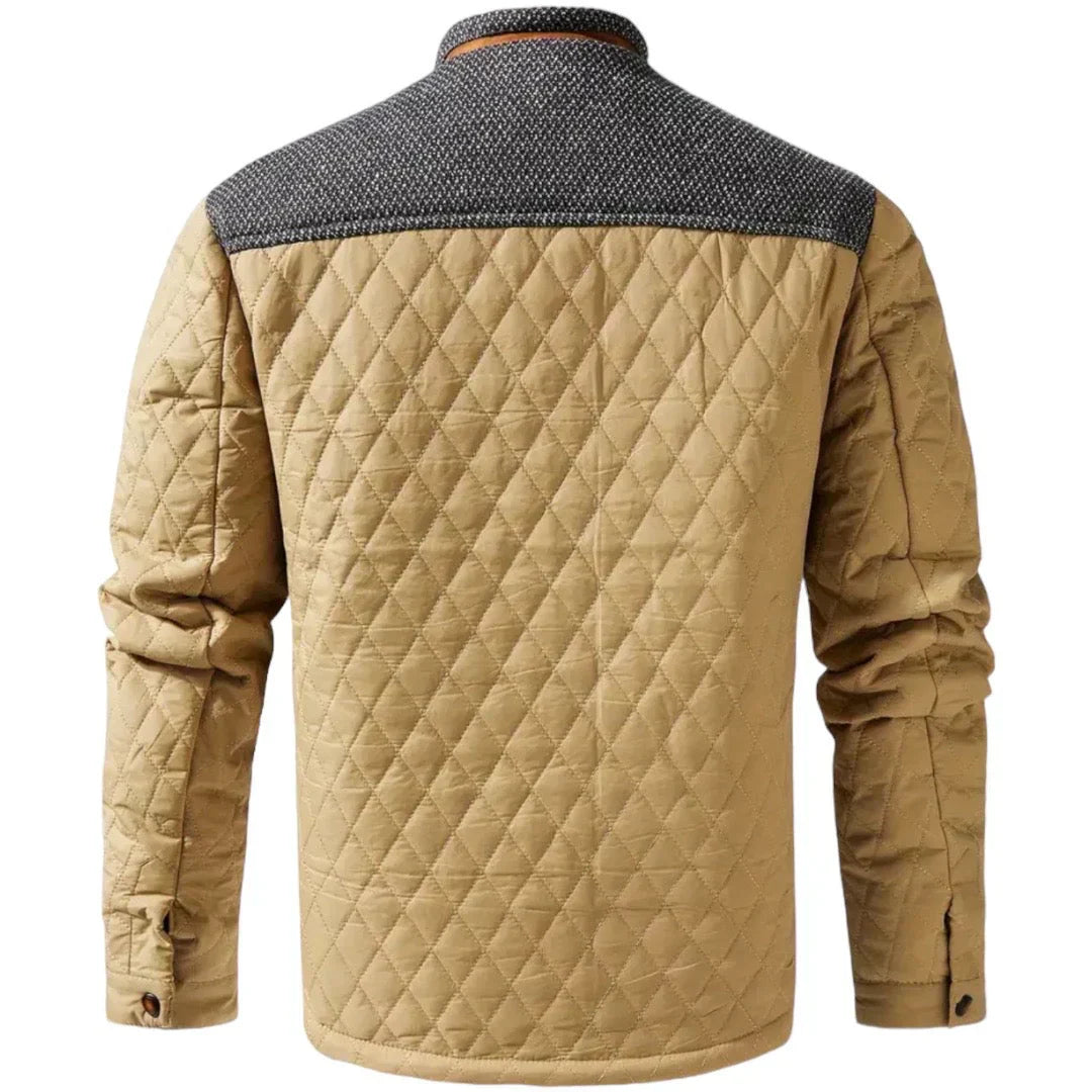Men’s Quilted Utility Jacket | Mixed Fabric Panels | Fall Layering Essential
