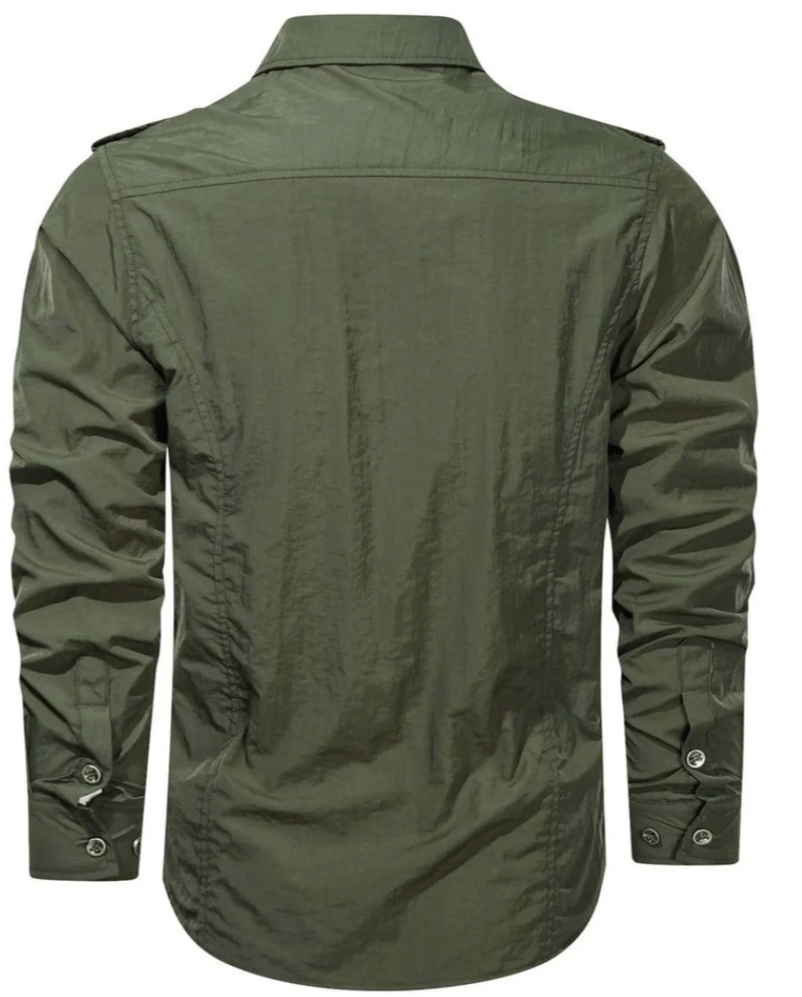 Men’s Military Shirt with Zip Pocket | Long Sleeve Button-Up | Rugged Casual Workwear
