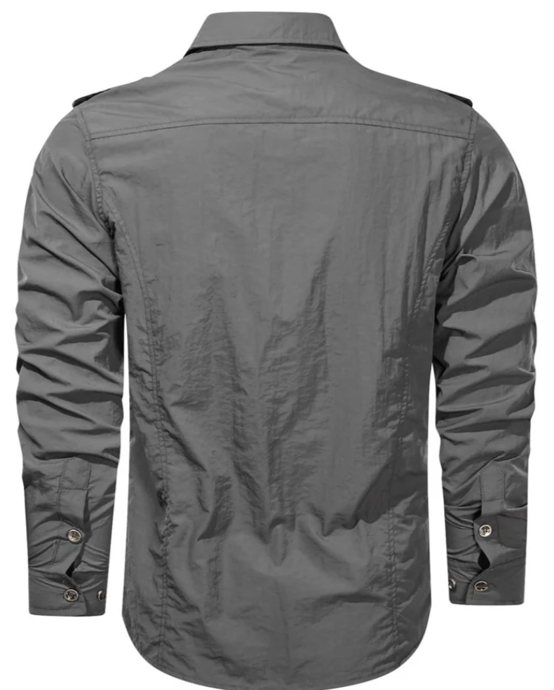 Men’s Military Shirt with Zip Pocket | Long Sleeve Button-Up | Rugged Casual Workwear