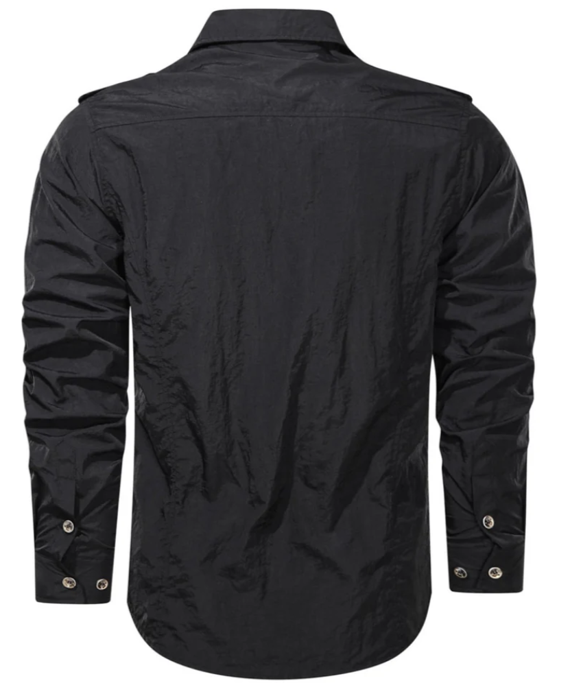 Men’s Military Shirt with Zip Pocket | Long Sleeve Button-Up | Rugged Casual Workwear