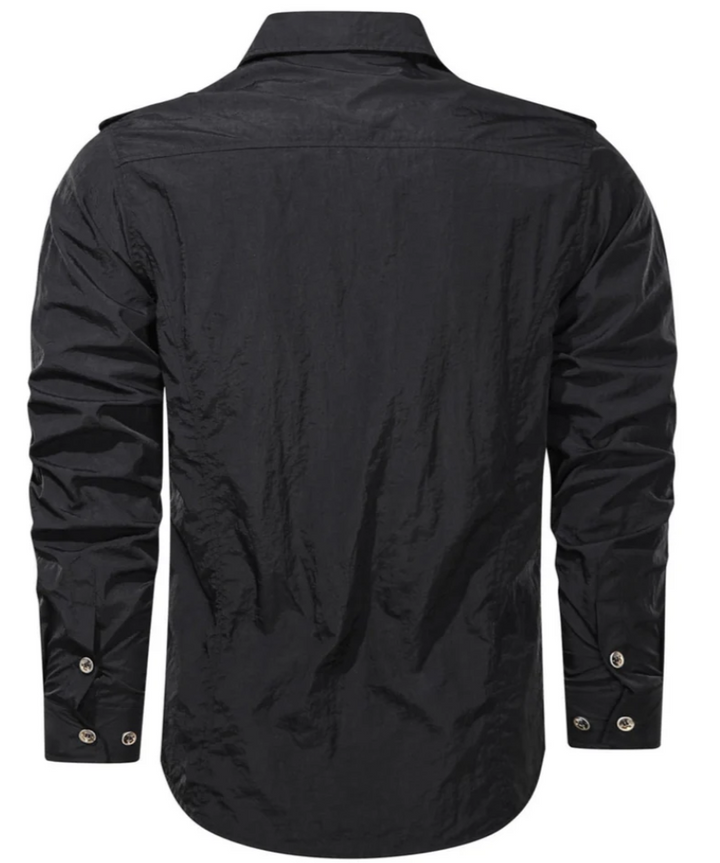 Men’s Military Shirt with Zip Pocket | Long Sleeve Button-Up | Rugged Casual Workwear