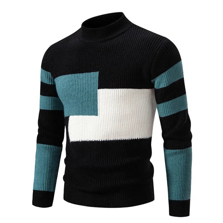 Men’s Colourblock Ribbed Sweater | Bold Knit Pullover with High Neck