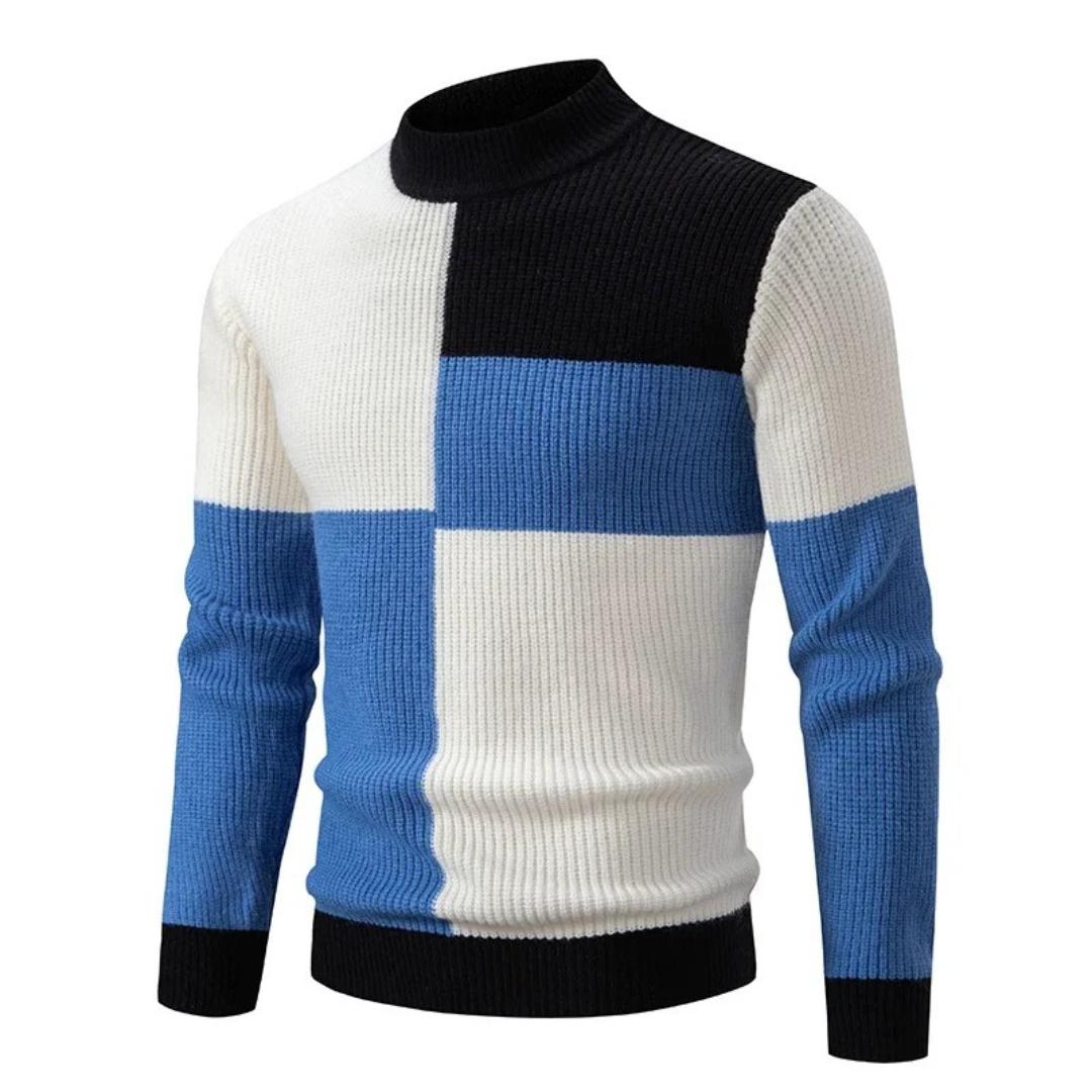 Men’s Colourblock Ribbed Sweater | Bold Knit Pullover with High Neck