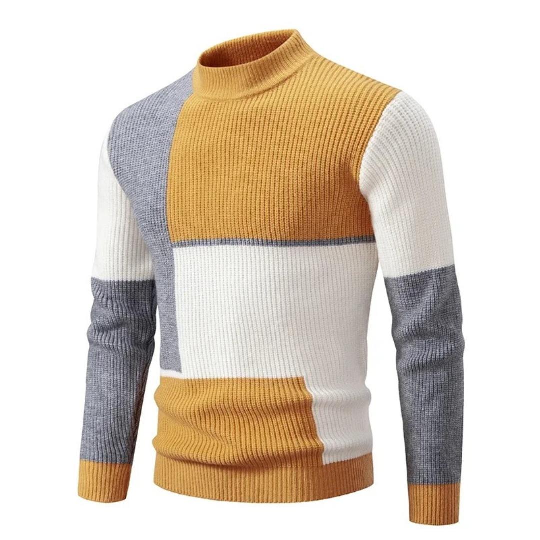 Men’s Colourblock Ribbed Sweater | Bold Knit Pullover with High Neck