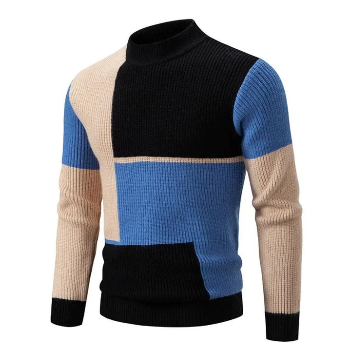 Men’s Colourblock Ribbed Sweater | Bold Knit Pullover with High Neck