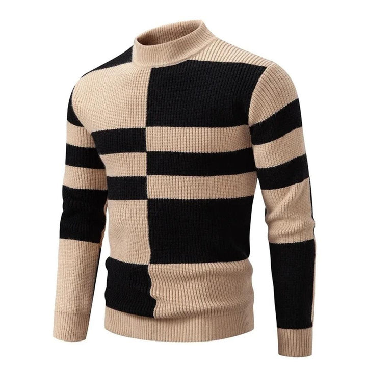 Men’s Colourblock Ribbed Sweater | Bold Knit Pullover with High Neck