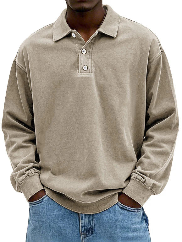Men's Long Sleeve Polo Shirt | Relaxed Fit | Midweight Cotton Comfort