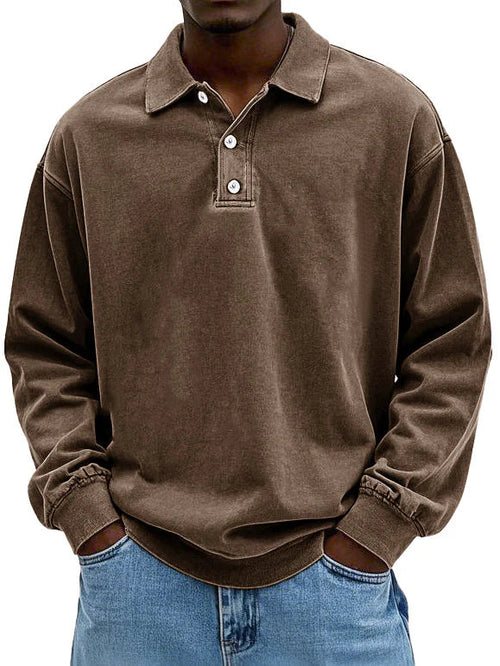 Men's Long Sleeve Polo Shirt | Relaxed Fit | Midweight Cotton Comfort
