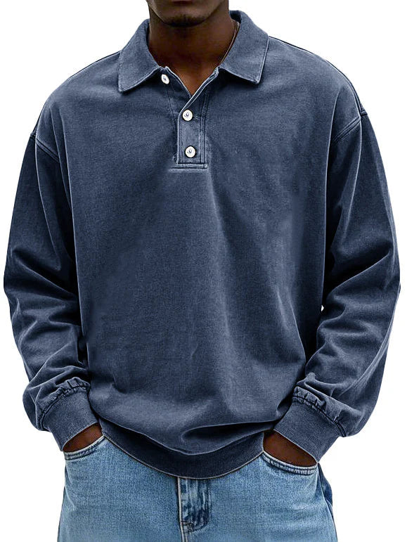 Men's Long Sleeve Polo Shirt | Relaxed Fit | Midweight Cotton Comfort