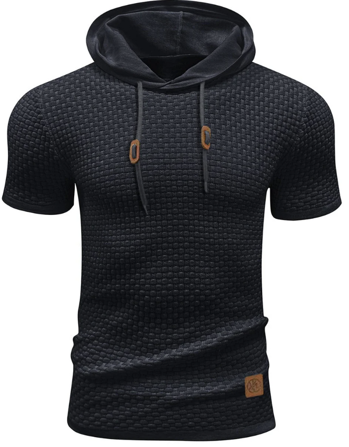 Men’s Short-Sleeve Textured Hoodie | Lightweight Knit | Casual Activewear