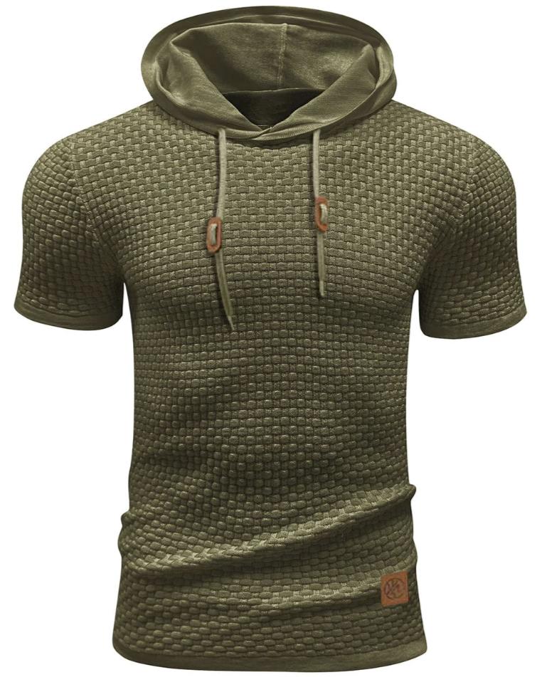 Men’s Short-Sleeve Textured Hoodie | Lightweight Knit | Casual Activewear