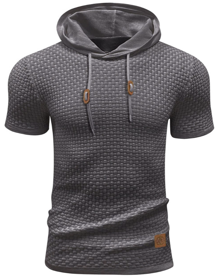 Men’s Short-Sleeve Textured Hoodie | Lightweight Knit | Casual Activewear