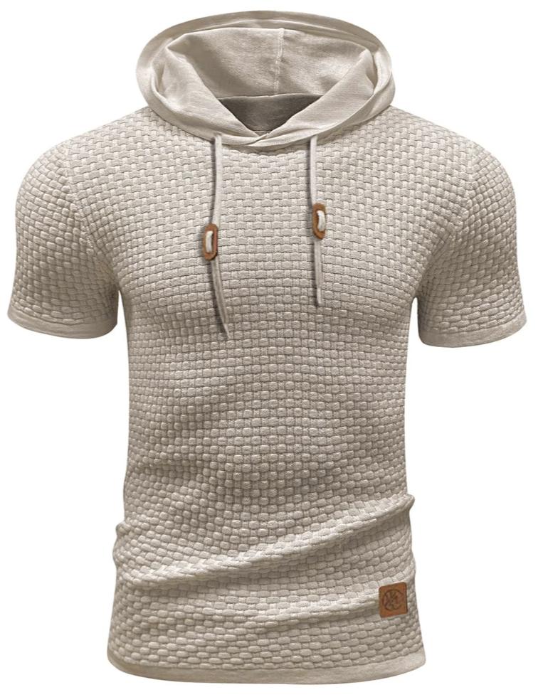 Men’s Short-Sleeve Textured Hoodie | Lightweight Knit | Casual Activewear