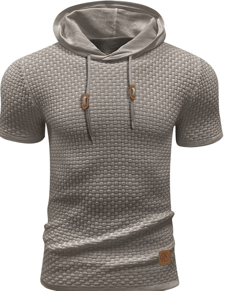 Men’s Short-Sleeve Textured Hoodie | Lightweight Knit | Casual Activewear