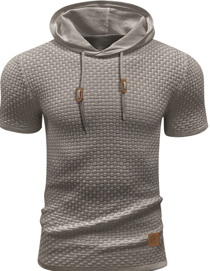 Men’s Short-Sleeve Textured Hoodie | Lightweight Knit | Casual Activewear