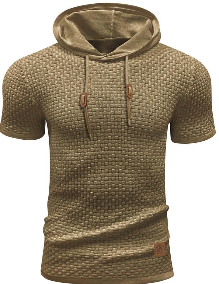 Men’s Short-Sleeve Textured Hoodie | Lightweight Knit | Casual Activewear