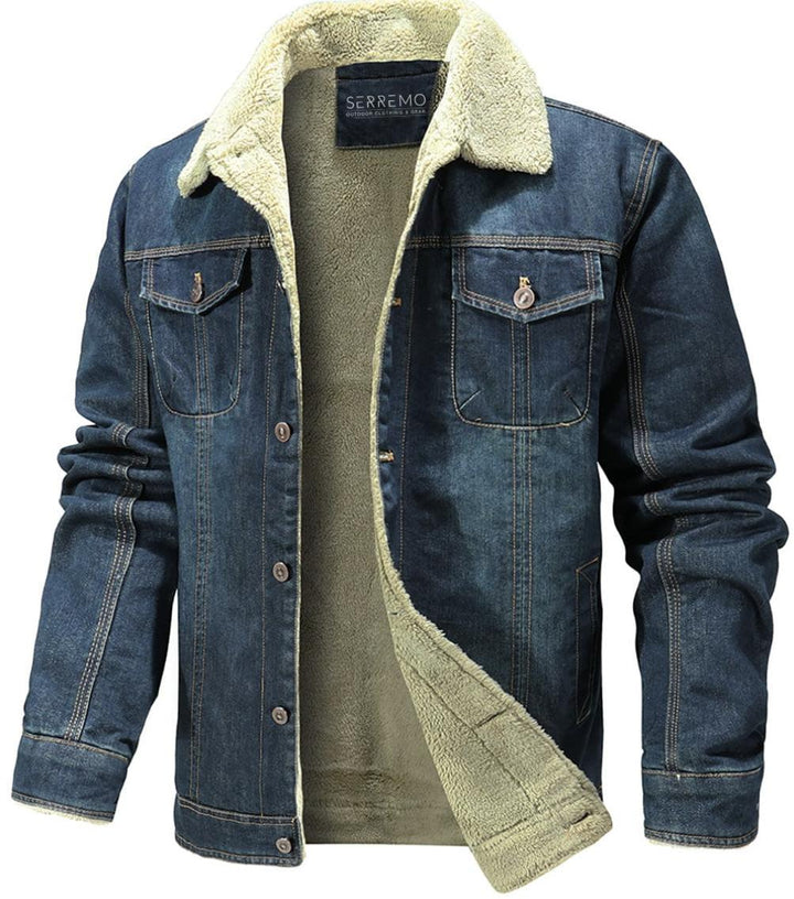 Men’s Sherpa-Lined Denim Jacket | Fleece Collar | Warm Casual Outerwear