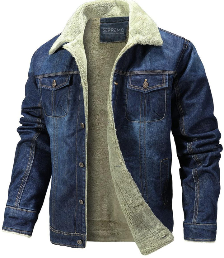 Men’s Sherpa-Lined Denim Jacket | Fleece Collar | Warm Casual Outerwear