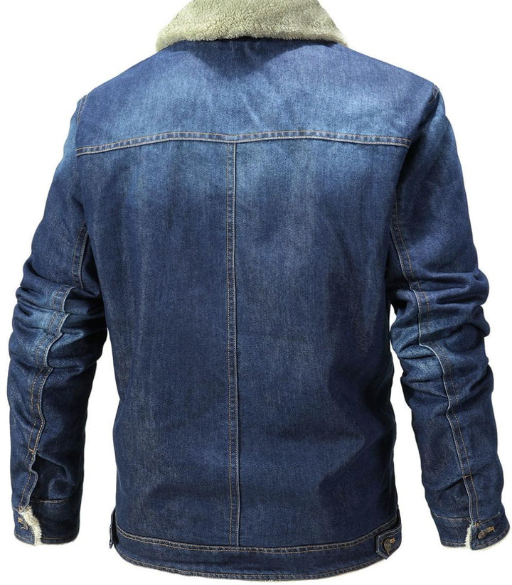 Men’s Sherpa-Lined Denim Jacket | Fleece Collar | Warm Casual Outerwear