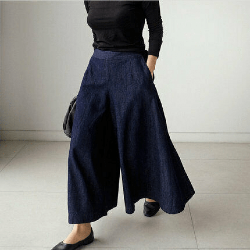 High-Waisted Denim Maxi Skirt | A-Line Silhouette | Soft Draped Movement