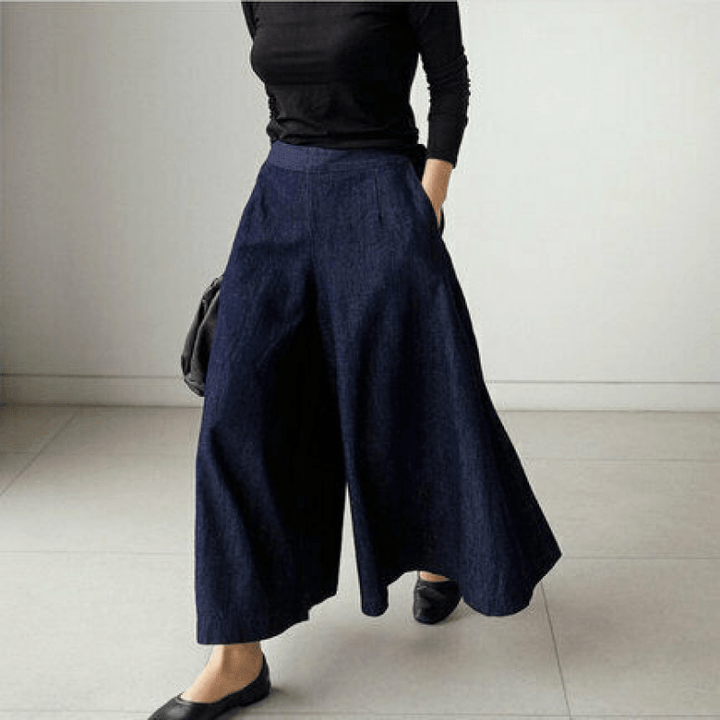 High-Waisted Denim Maxi Skirt | A-Line Silhouette | Soft Draped Movement