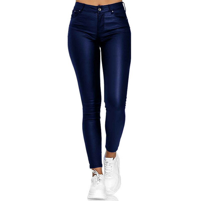 High-Waisted Skinny Jeans | Stretch Fit | Dark Blue Coated Denim Look