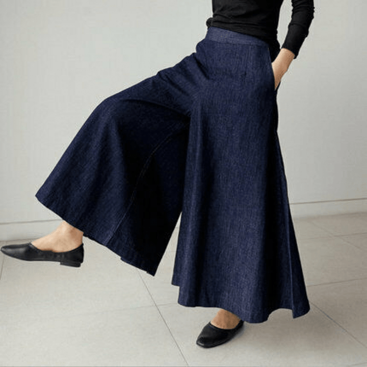 High-Waisted Denim Maxi Skirt | A-Line Silhouette | Soft Draped Movement
