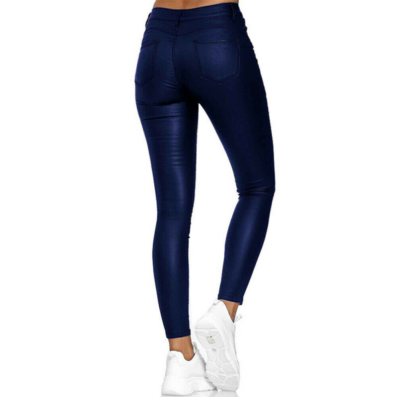 High-Waisted Skinny Jeans | Stretch Fit | Dark Blue Coated Denim Look
