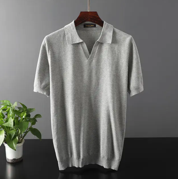 Men’s Knitted Polo Shirt | Lightweight Textured Short Sleeve Top | Smart Casual Canada