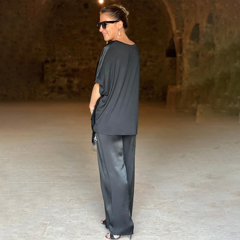 Laurie - Plus Size Elegant Shiny Two Piece Set with V Neck